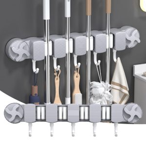 Drill-Free Suction Cup Mop Holder for Bathroom